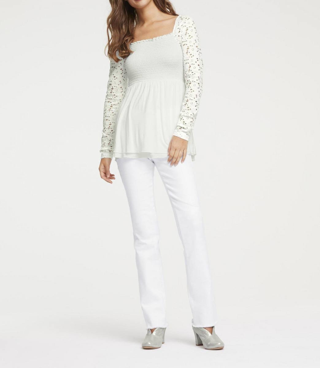 HEINE Damen Spitzen-Jerseyshirt, offwhite