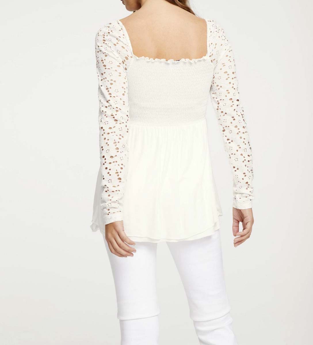 HEINE Damen Spitzen-Jerseyshirt, offwhite