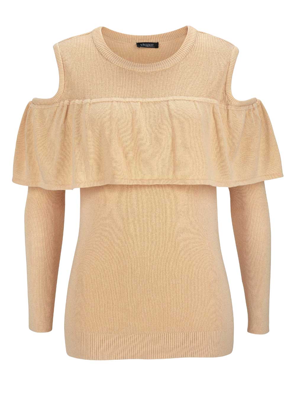 Vivance Collection Damen Volant-Pullover, sand