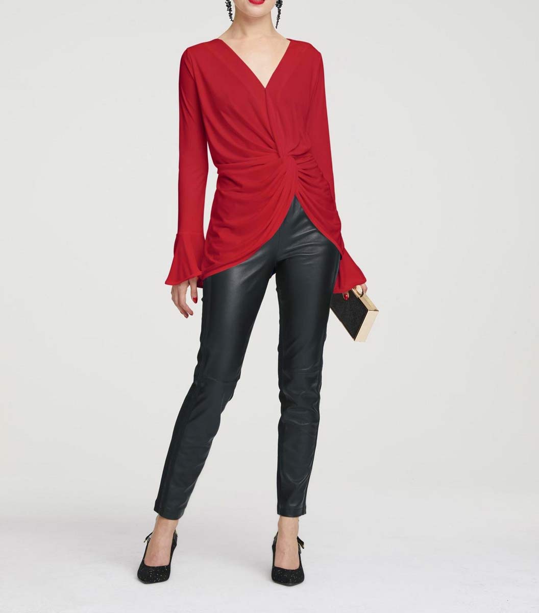 HEINE Damen Wickelshirt m. Volants, rot