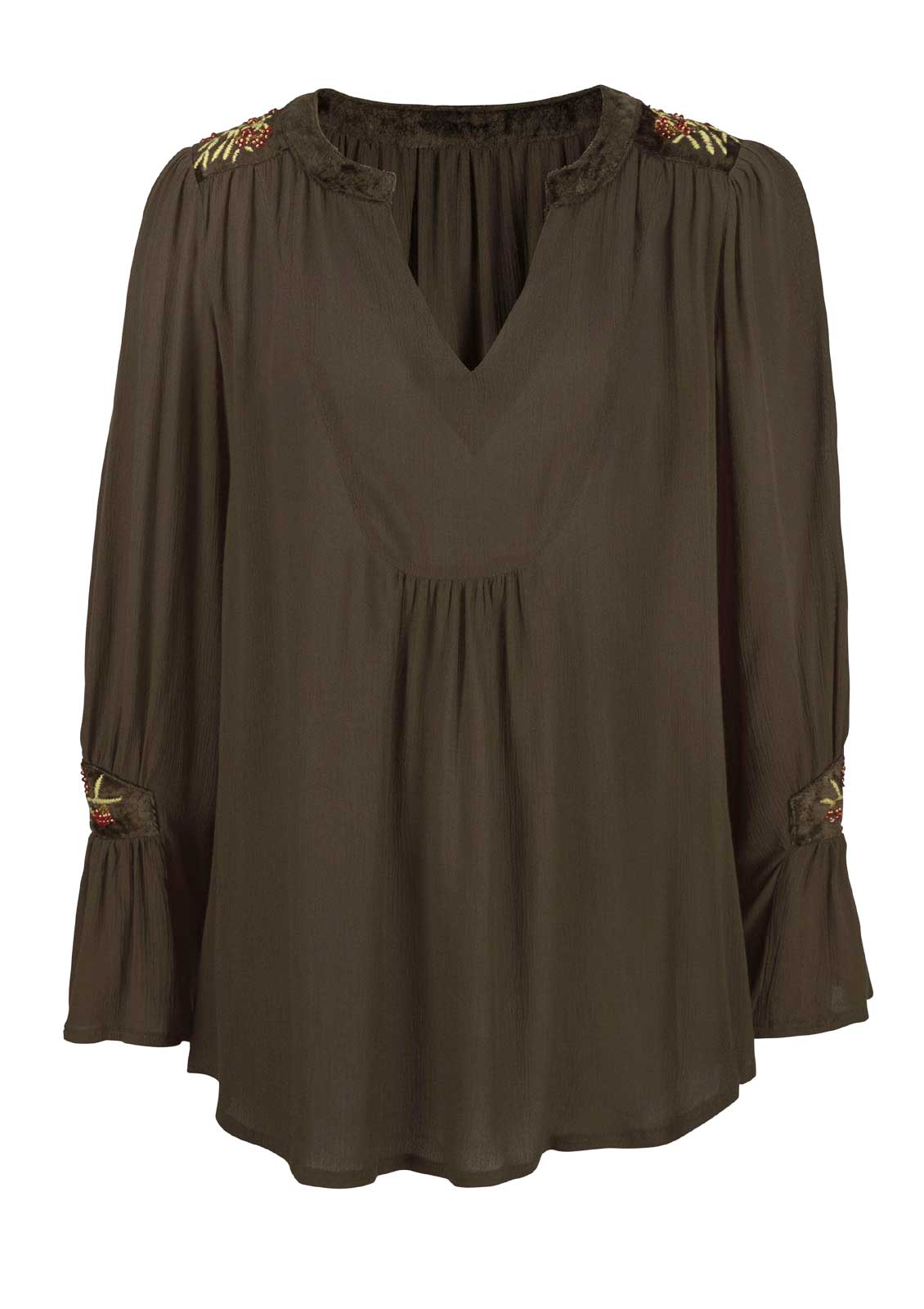 Aniston Damen Bluse mit Stickerei, oliv