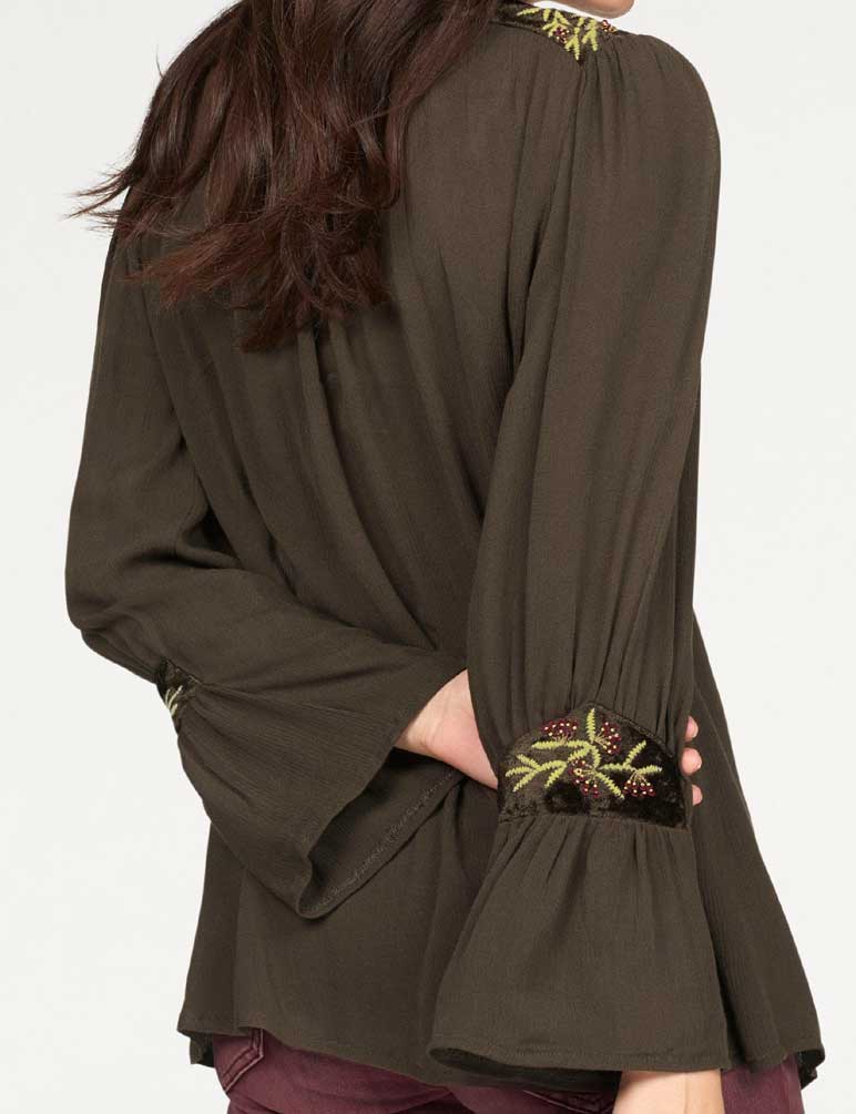 Aniston Damen Bluse mit Stickerei, oliv