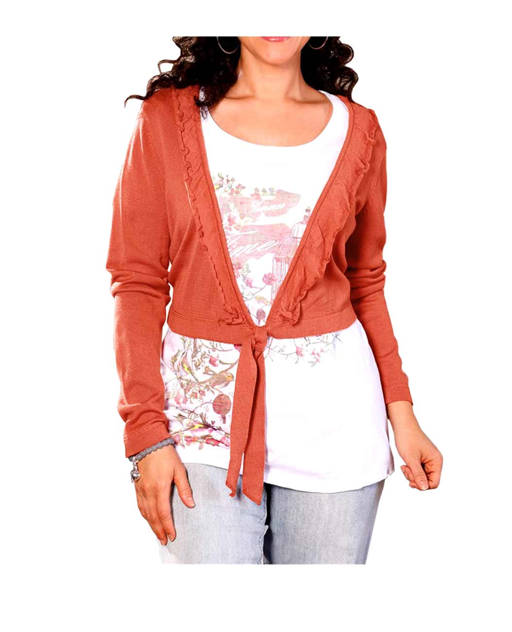 Amy Jones Damen Marken-Strickbolero, orange