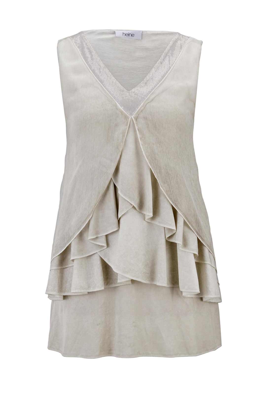 HEINE Damen Volanttop mit Pailletten, beige
