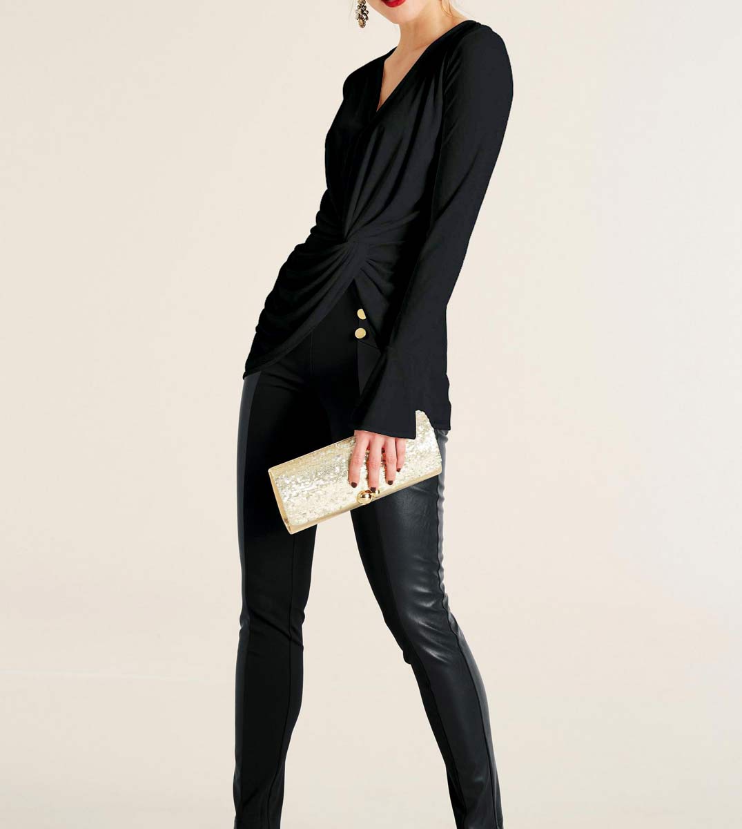 HEINE Damen Wickelshirt mit Volants, schwarz