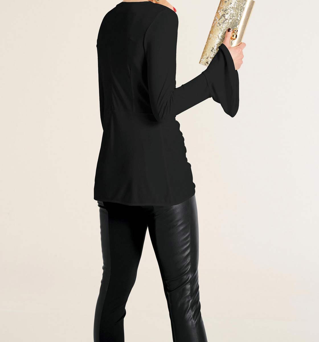 HEINE Damen Wickelshirt mit Volants, schwarz