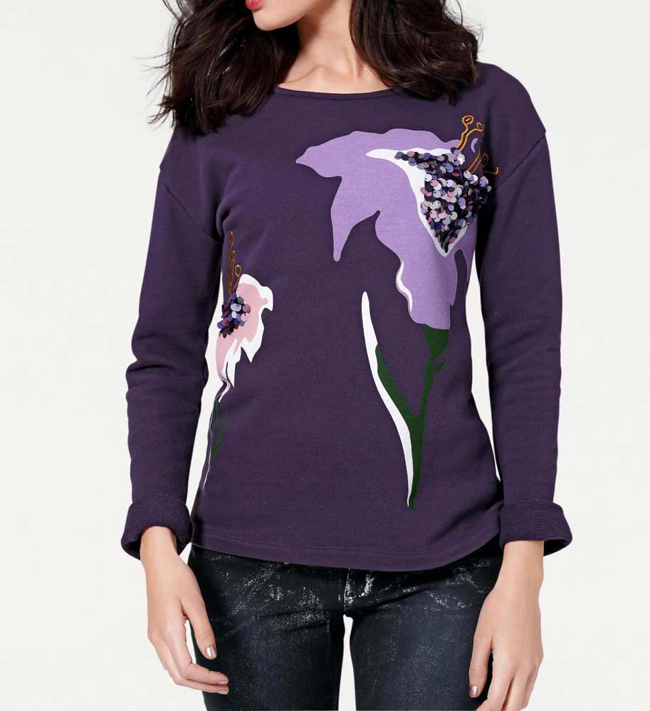 Rick Cardona Damen Designer-Sweatshirt mit Pailletten, lila