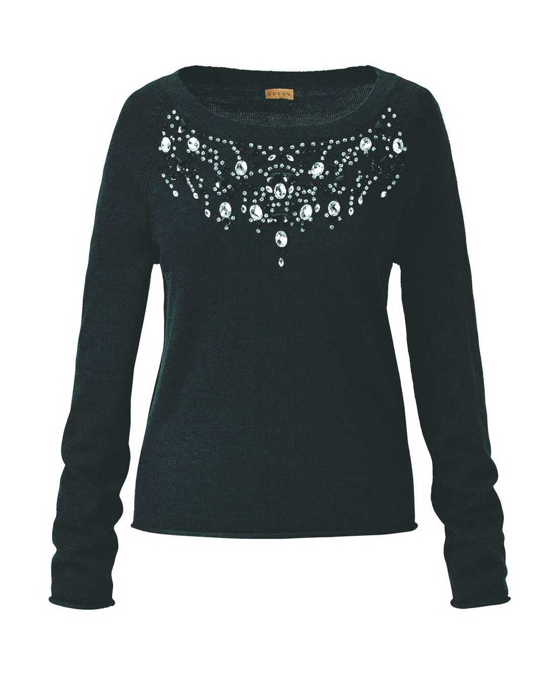 Odeon Damen Marken-Pullover m. Strass, dunkelgrün