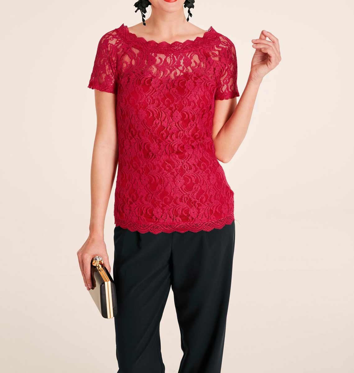 Heine Damen Spitzenshirt, rot
