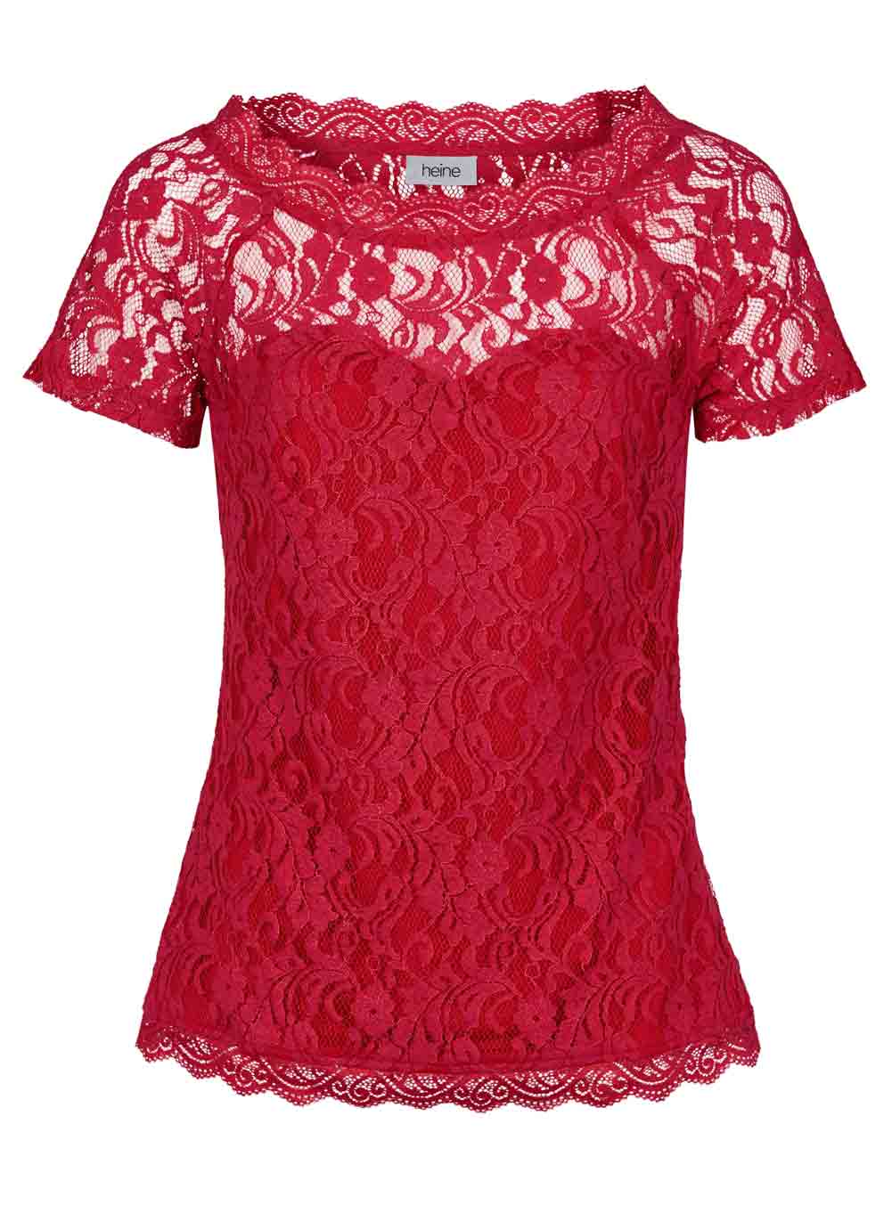 Heine Damen Spitzenshirt, rot