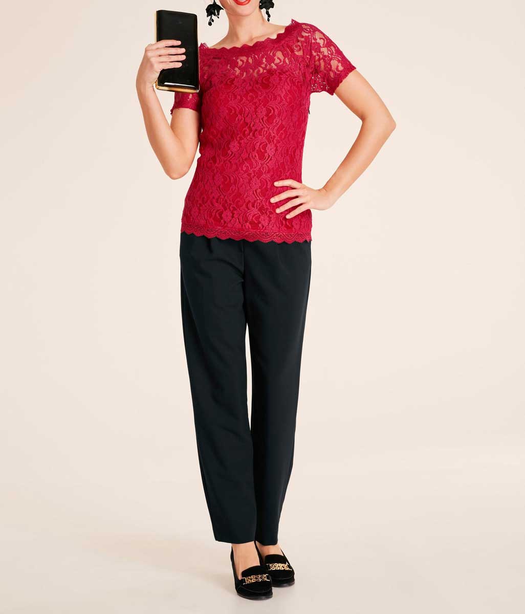 Heine Damen Spitzenshirt, rot