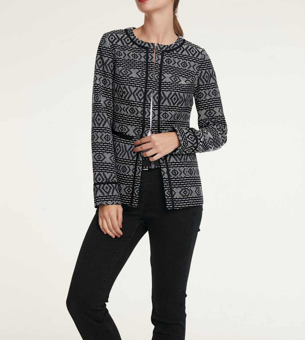 HEINE Damen Jacquardjacke, schwarz-offwhite