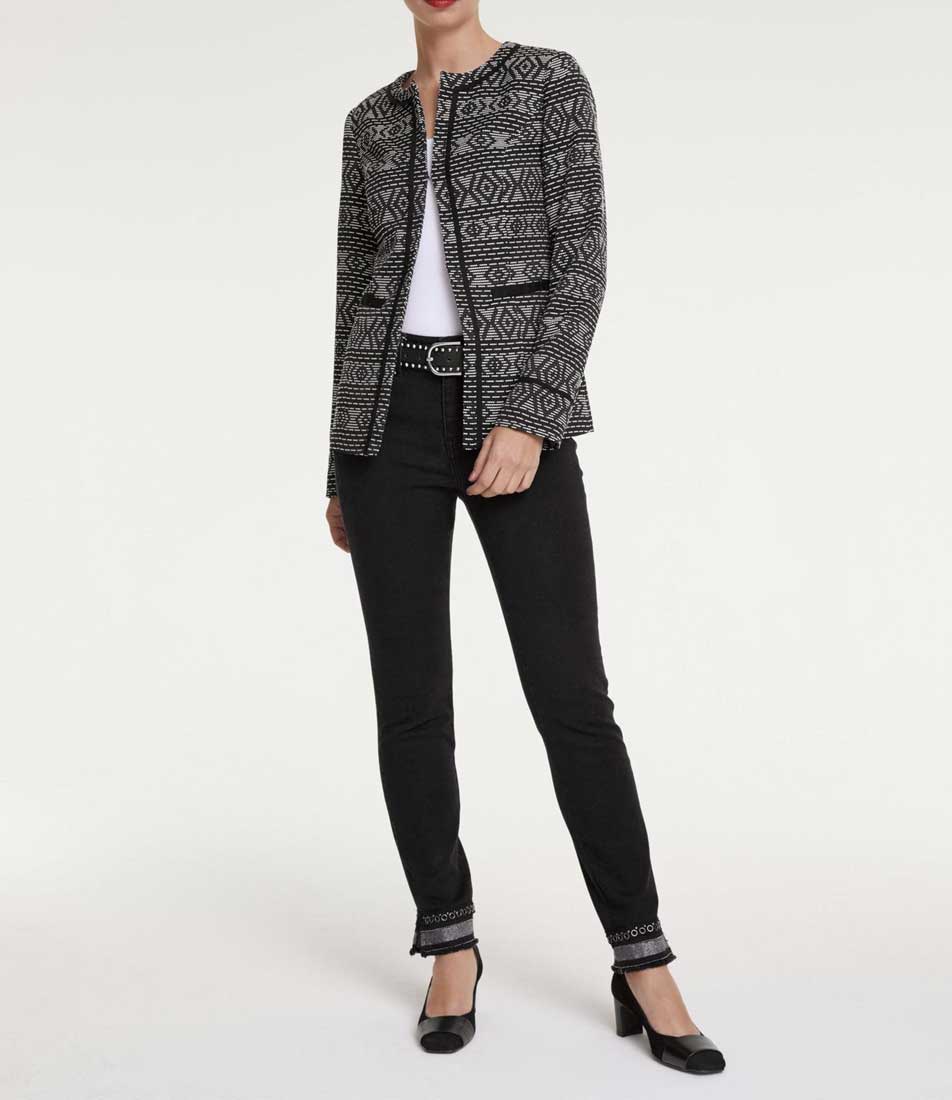 HEINE Damen Jacquardjacke, schwarz-offwhite