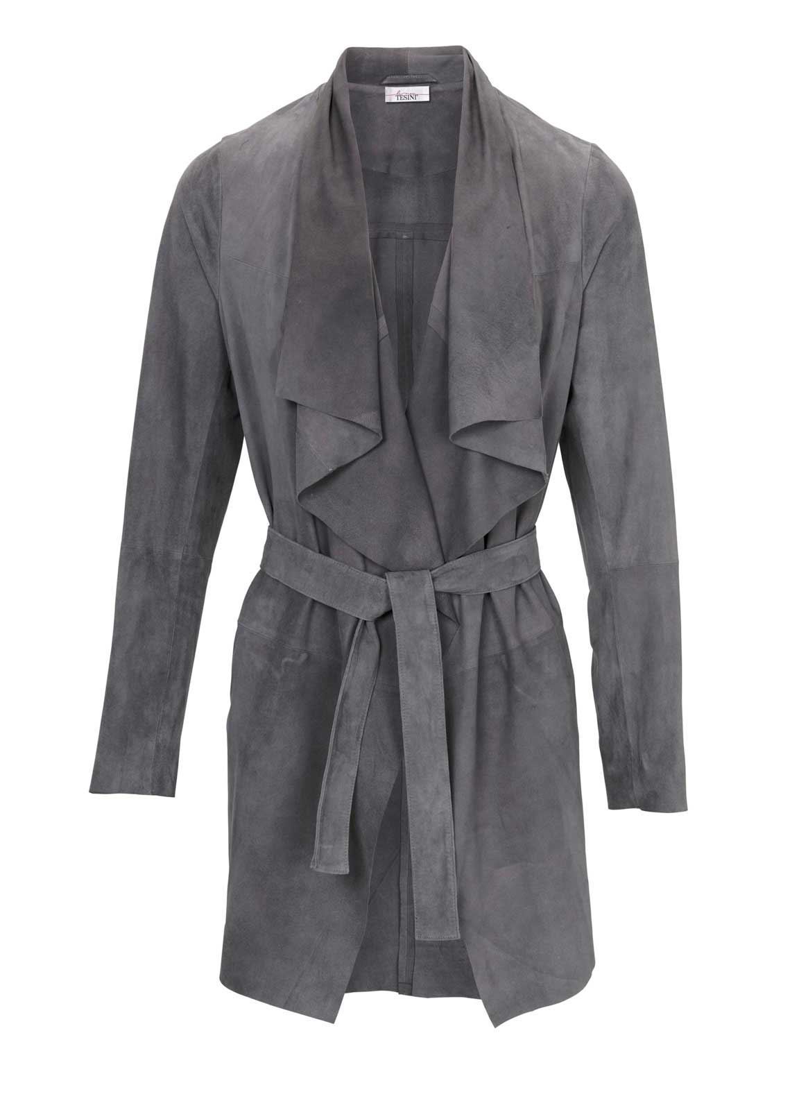 Linea Tesini Damen Designer-Ziegenveloursleder-Mantel, anthrazit