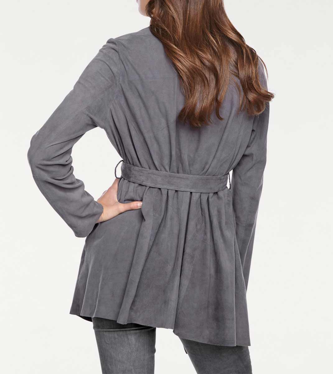 Linea Tesini Damen Designer-Ziegenveloursleder-Mantel, anthrazit