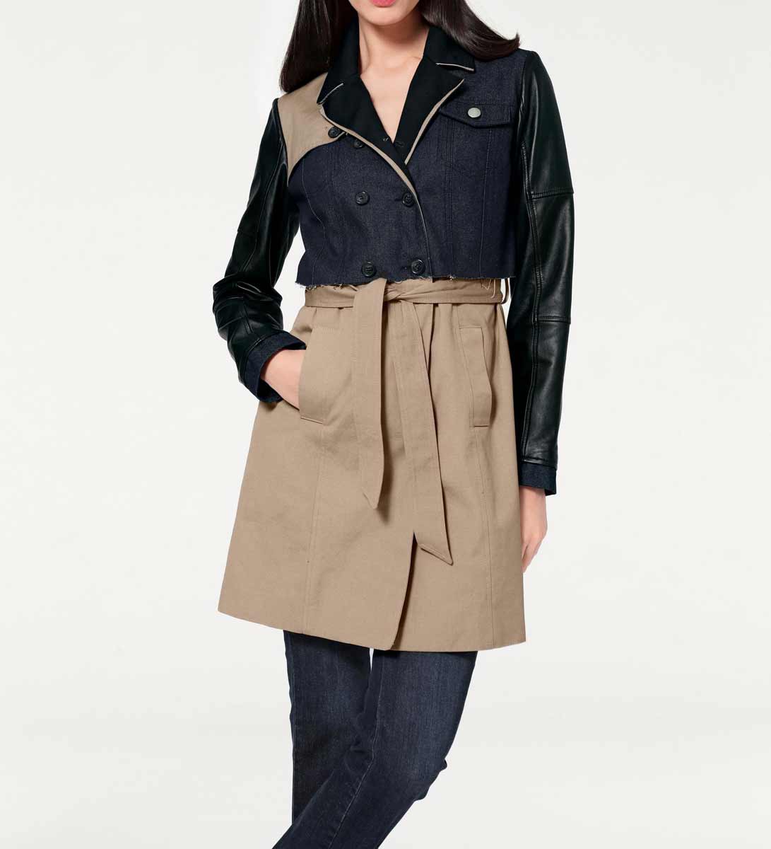 Heine Damen Patchwork-Trenchcoat mit Leder, bunt