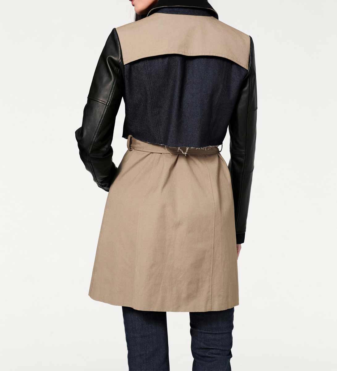 Heine Damen Patchwork-Trenchcoat mit Leder, bunt
