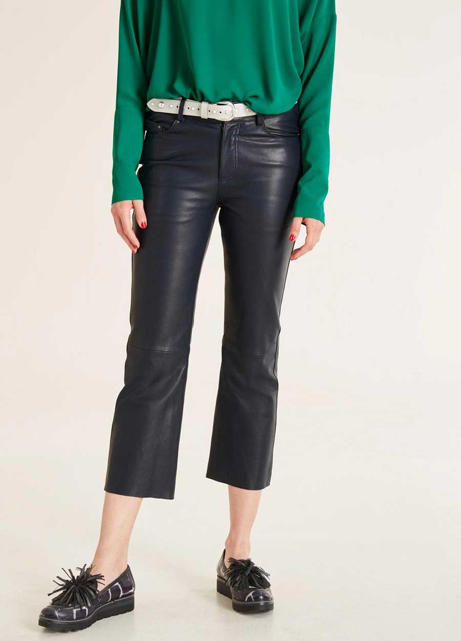 Heine Damen 7/8-Lammnappalederhose, marine