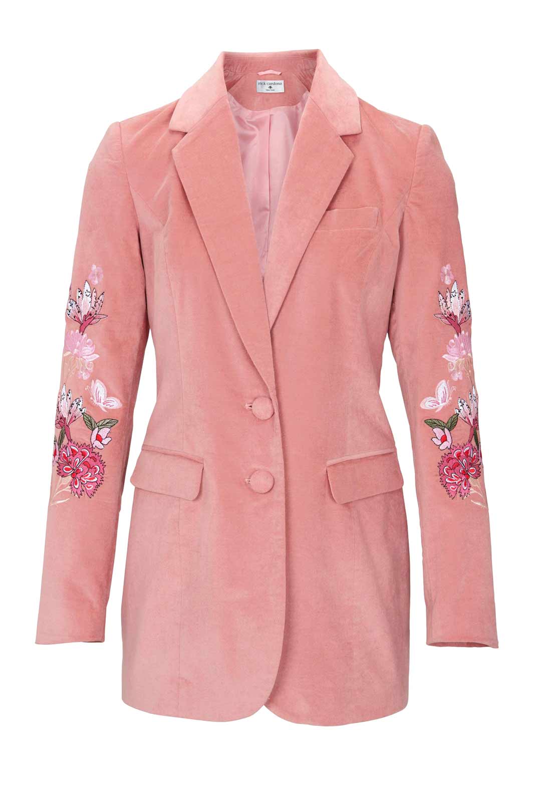 Rick Cardona Damen Designer-Samtblazer mit Stickerei, rosa