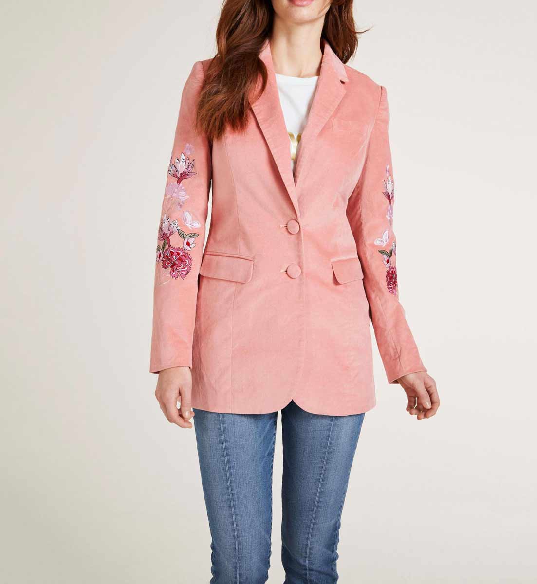 Rick Cardona Damen Designer-Samtblazer mit Stickerei, rosa