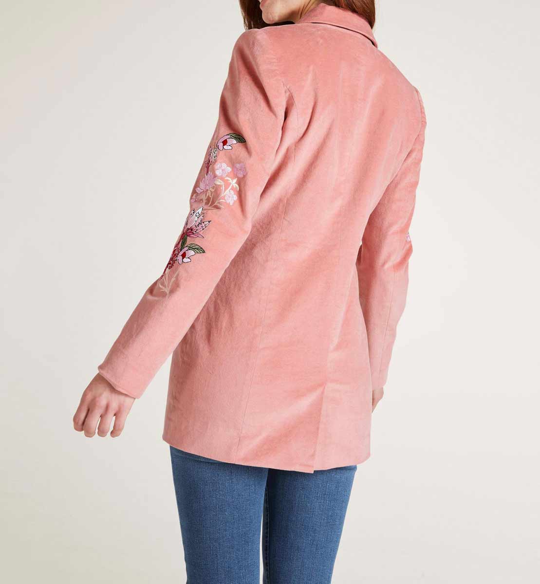 Rick Cardona Damen Designer-Samtblazer mit Stickerei, rosa
