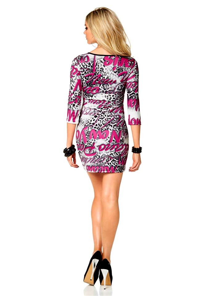 Melrose Damen Kleid, pink-weiß-schwarz