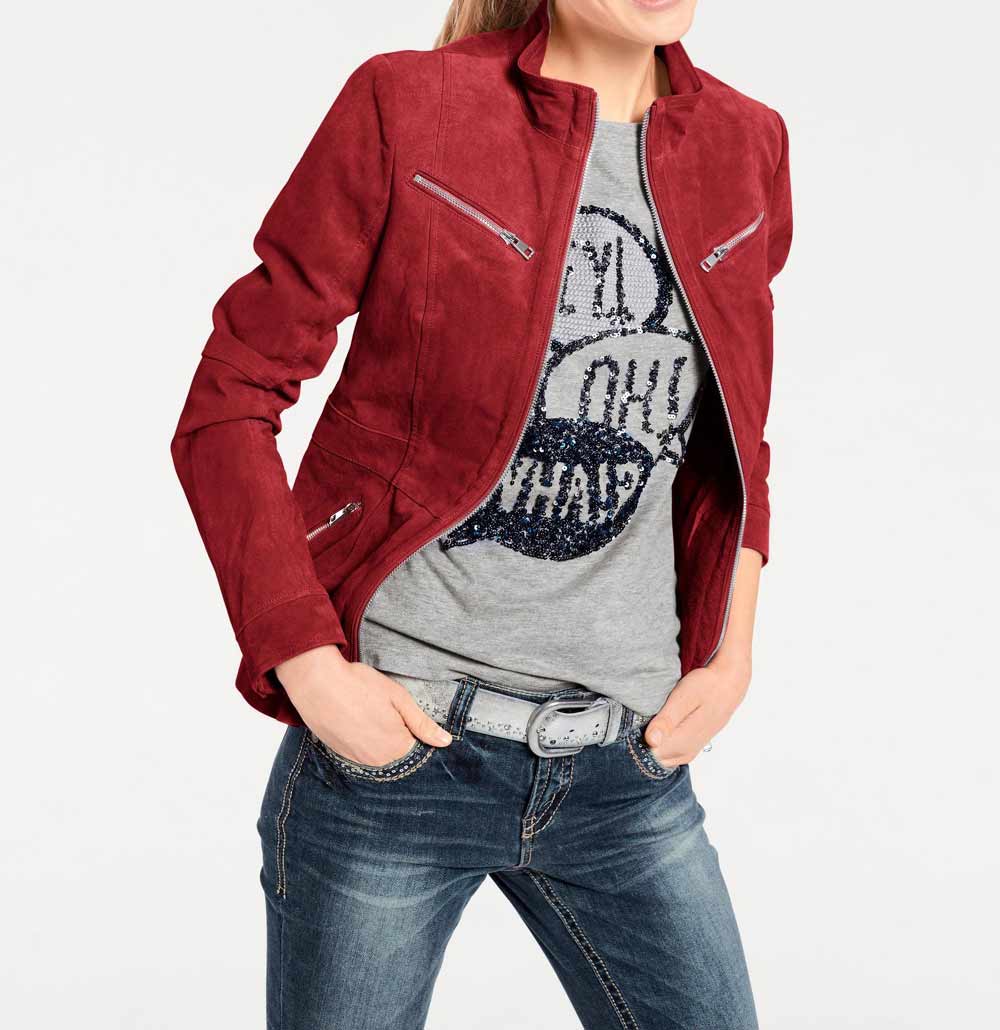 Heine - Best Connections Damen Velourslederjacke, rot