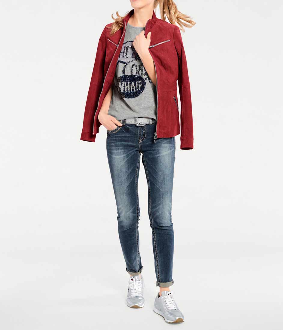 Heine - Best Connections Damen Velourslederjacke, rot
