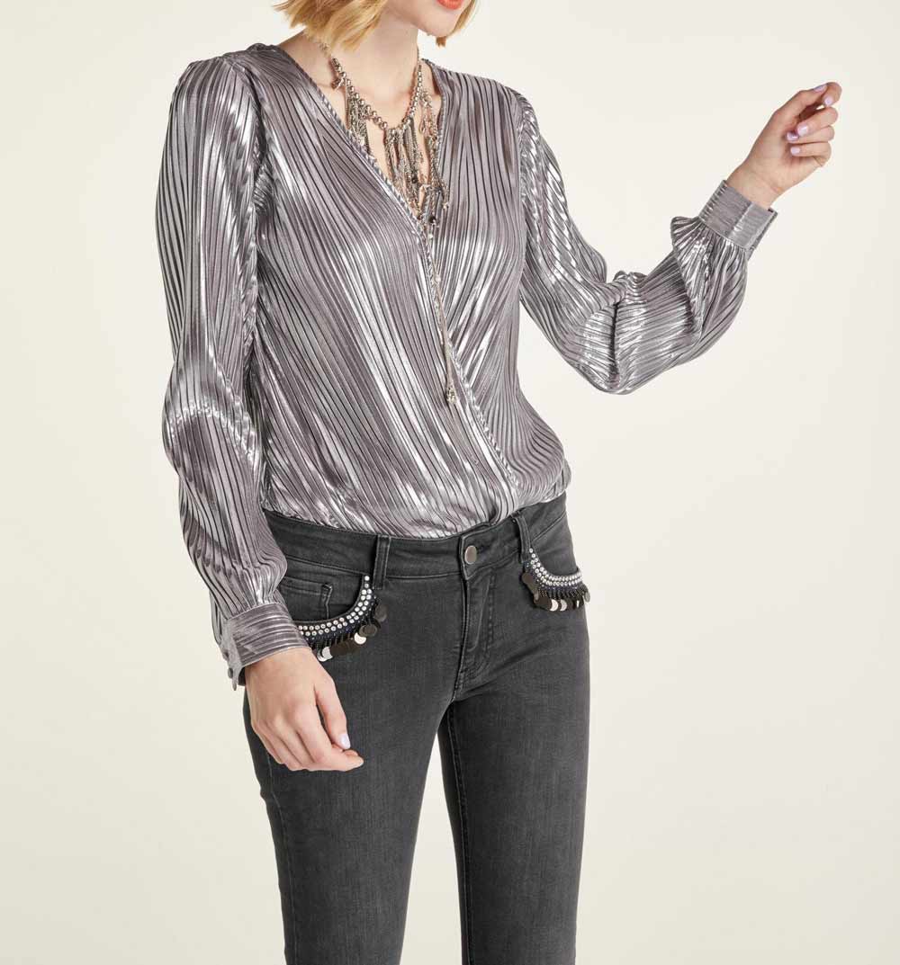 Heine Damen Blusenbody, silberfarben
