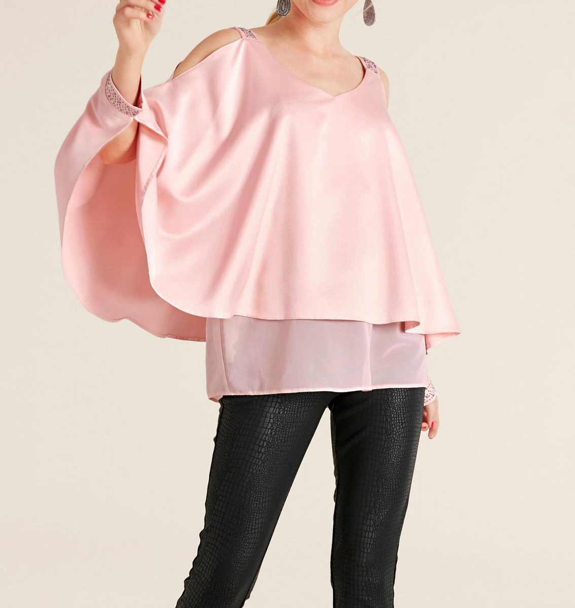 Ashley Brooke Damen Designer-Satinbluse mit Cut-Outs, rosé