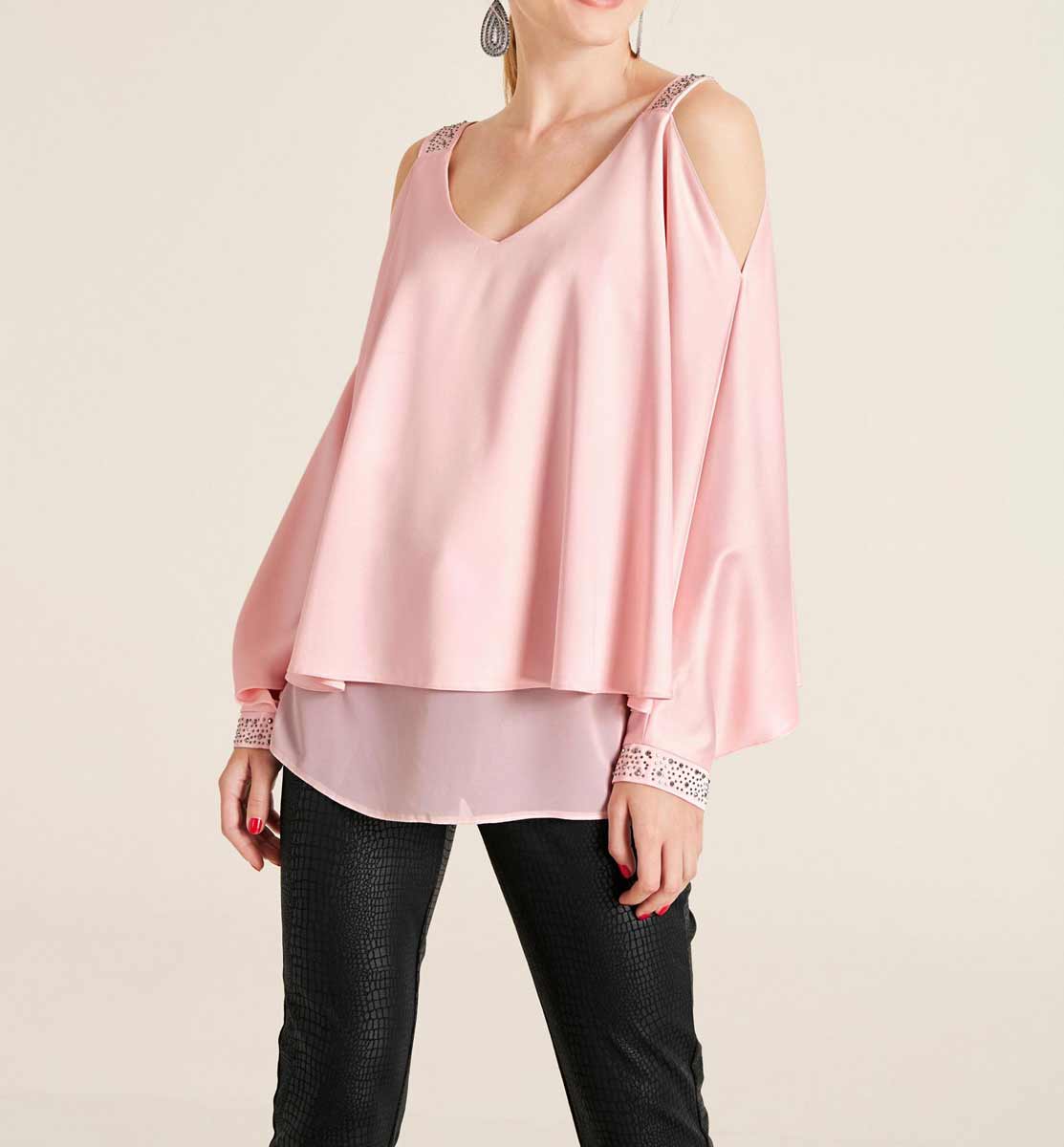 Ashley Brooke Damen Designer-Satinbluse mit Cut-Outs, rosé