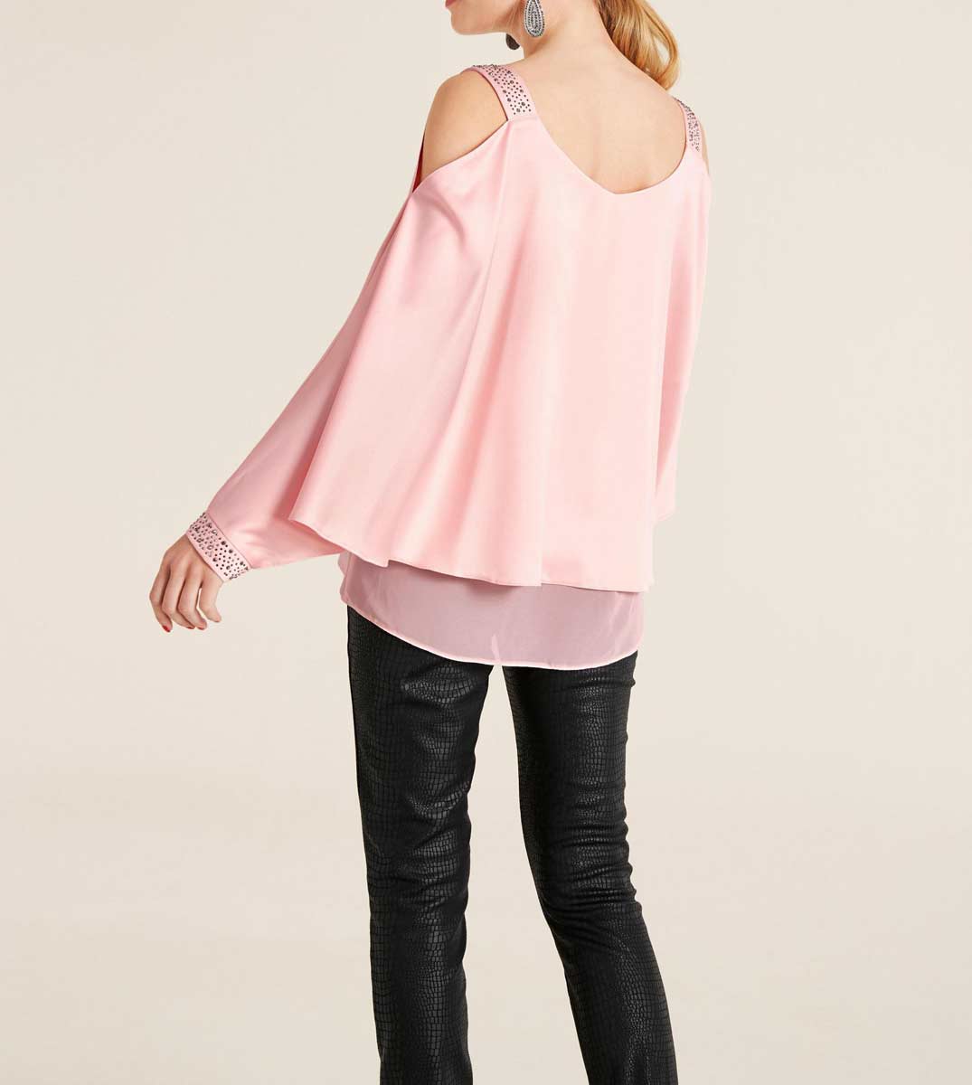 Ashley Brooke Damen Designer-Satinbluse mit Cut-Outs, rosé