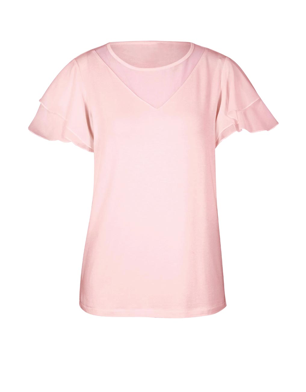 ASHLEY BROOKE Damen Designer-Jerseyshirt m. Volants, rosé