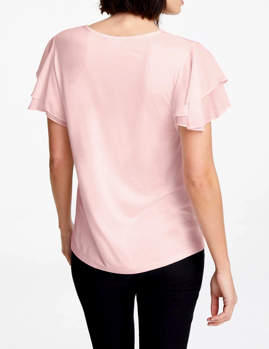 ASHLEY BROOKE Damen Designer-Jerseyshirt m. Volants, rosé