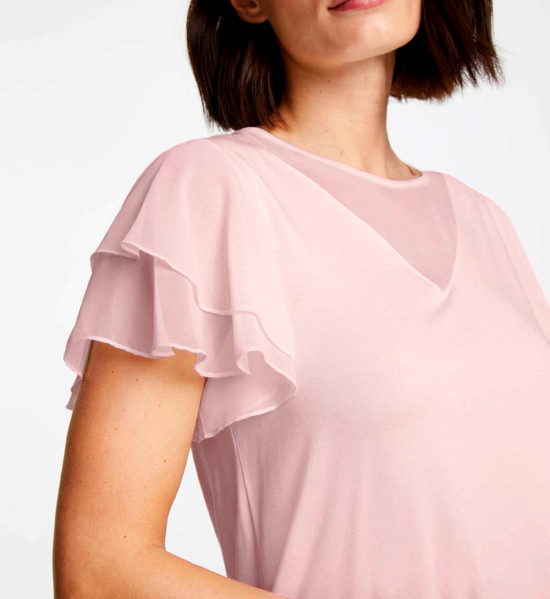 ASHLEY BROOKE Damen Designer-Jerseyshirt m. Volants, rosé