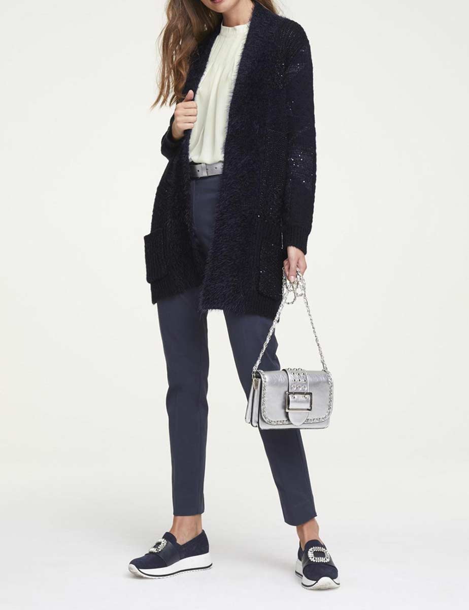 HEINE Damen Strickjacke mit Pailletten, nachtblau