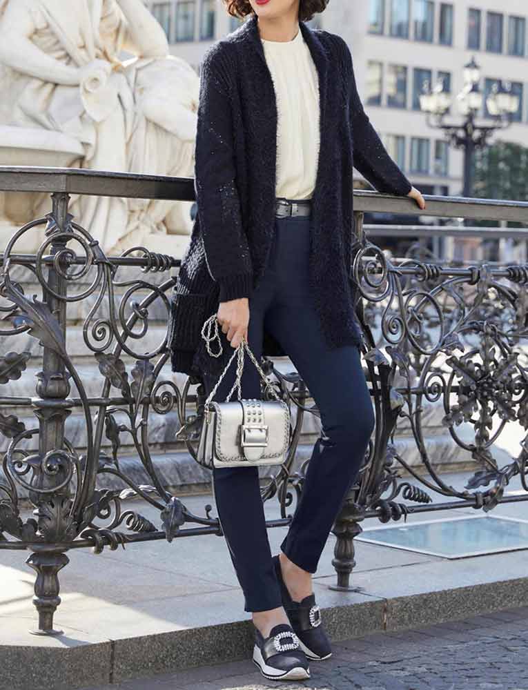 HEINE Damen Strickjacke mit Pailletten, nachtblau