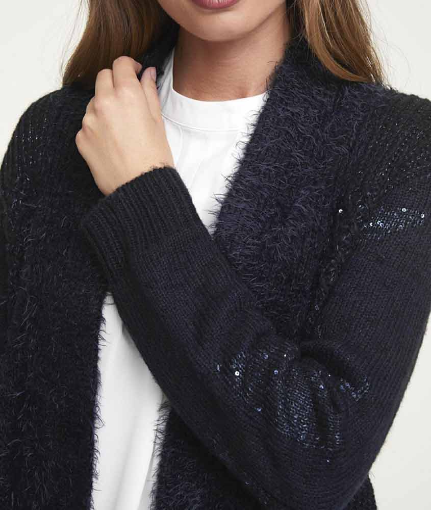 HEINE Damen Strickjacke mit Pailletten, nachtblau