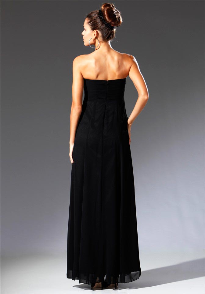 Laura Scott Evening Damen Corsagen-Abendkleid mit Seide, grau-schwarz