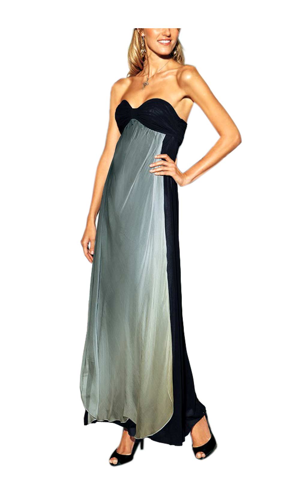 Laura Scott Evening Damen Corsagen-Abendkleid mit Seide, grau-schwarz