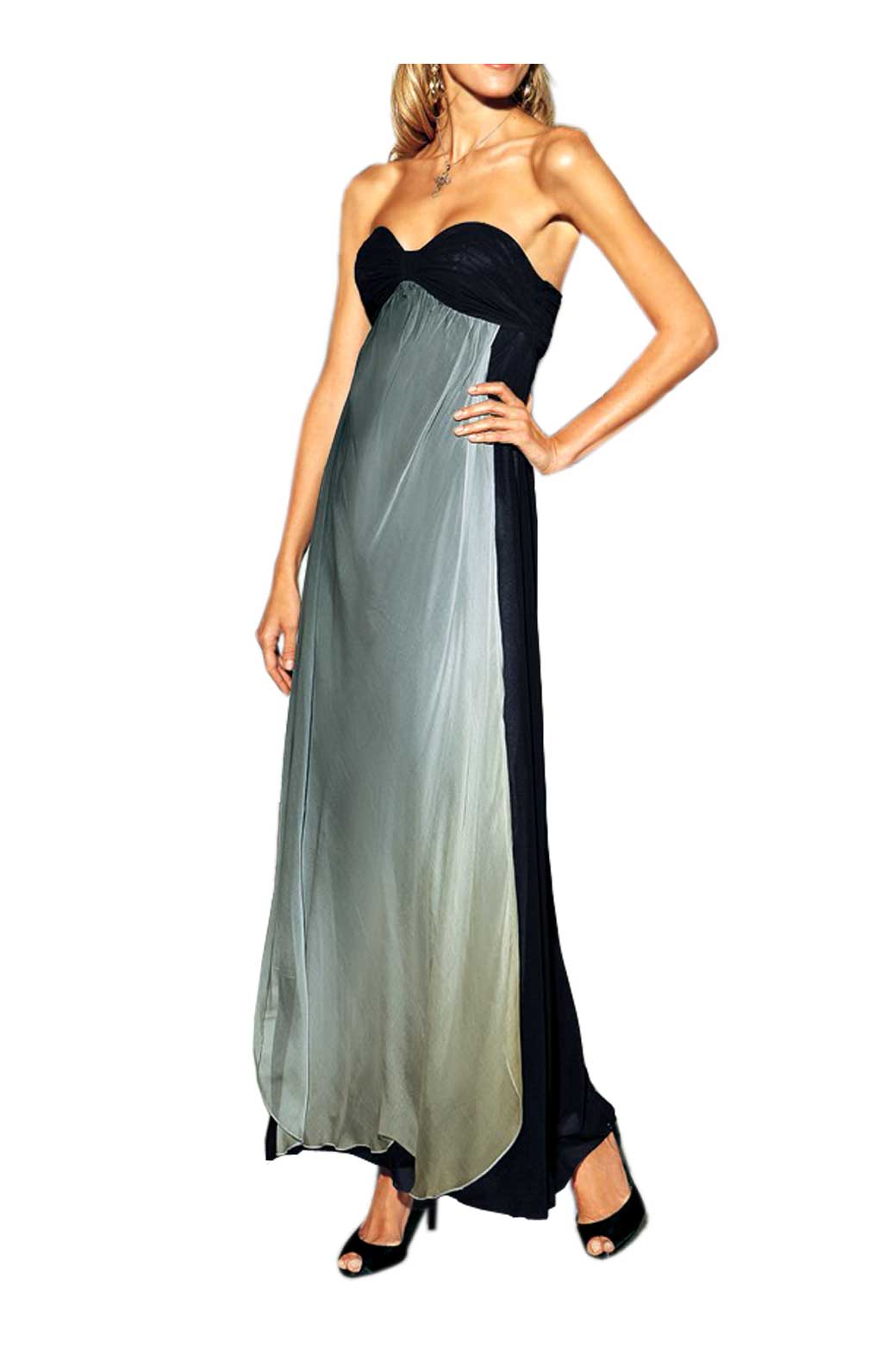 Laura Scott Evening Damen Corsagen-Abendkleid mit Seide, grau-schwarz