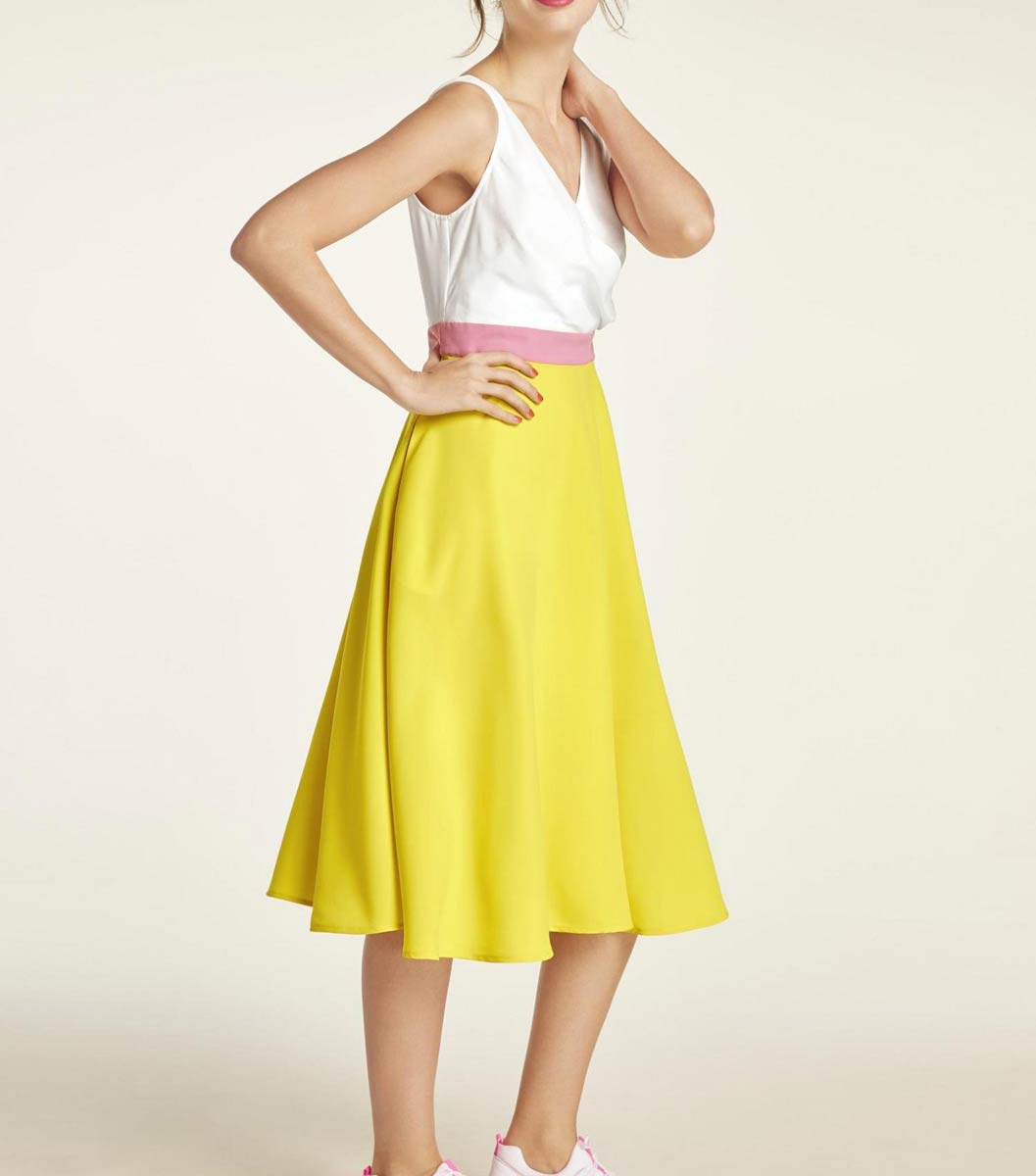 Heine Damen Chiffonkleid, gelb-offwhite