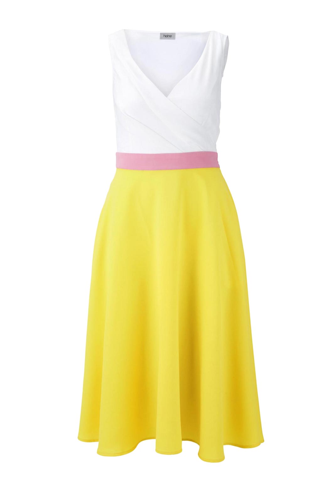 Heine Damen Chiffonkleid, gelb-offwhite