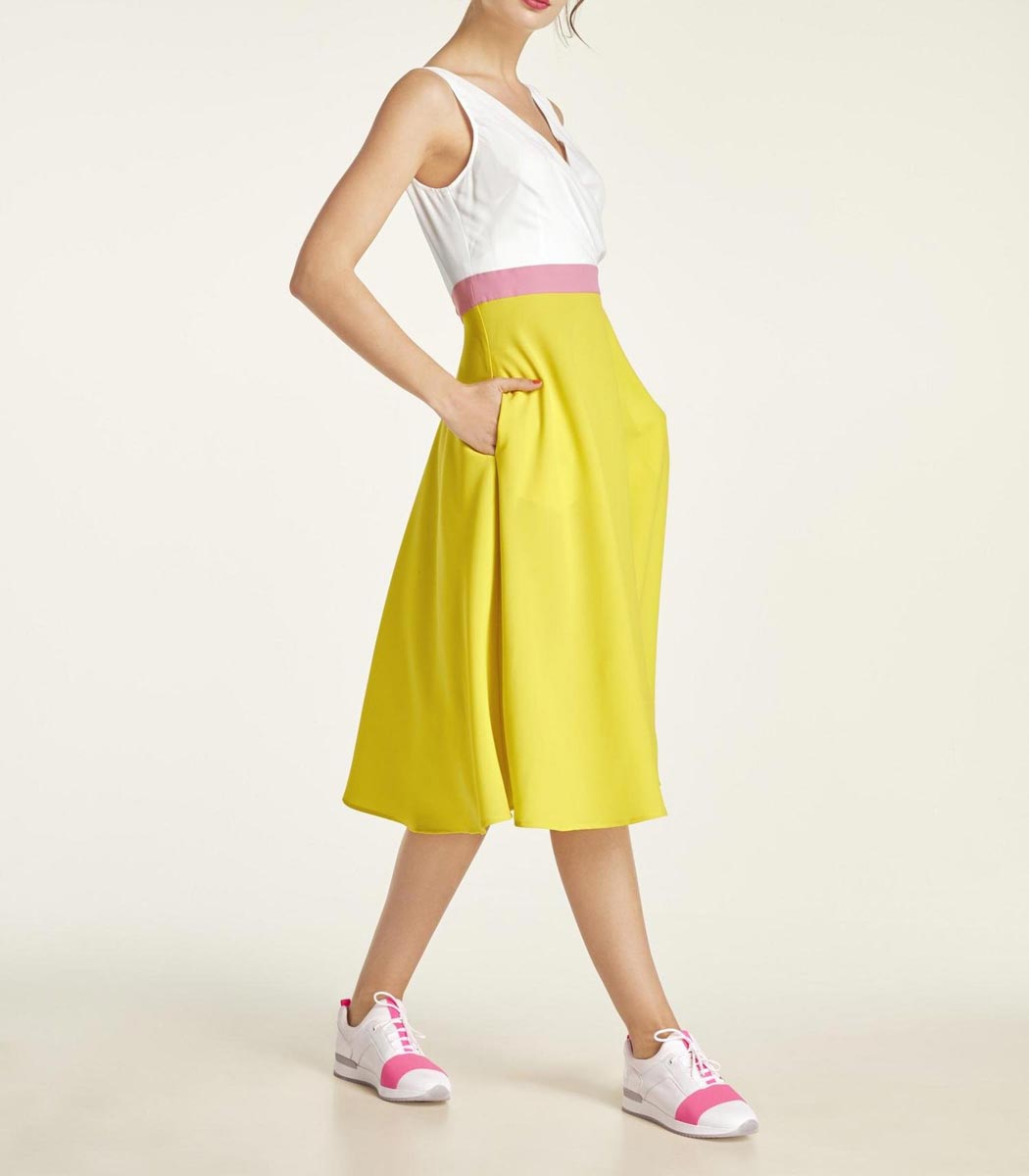 Heine Damen Chiffonkleid, gelb-offwhite