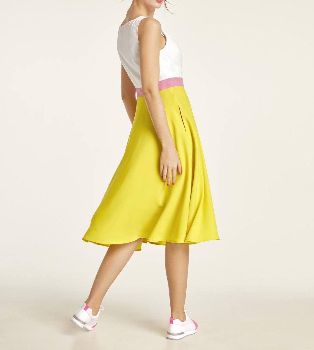 Heine Damen Chiffonkleid, gelb-offwhite