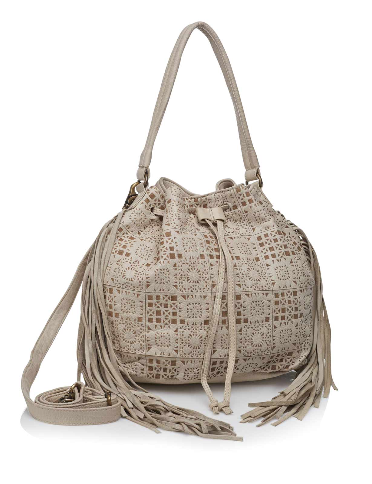 Anokhi Damen Marken-Lederbeutel, ecru-beige