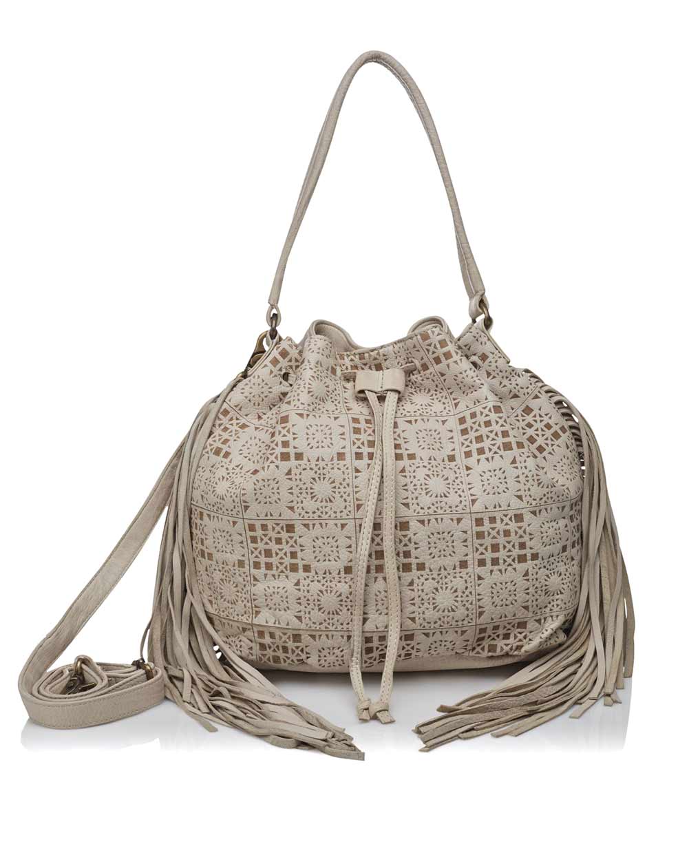 Anokhi Damen Marken-Lederbeutel, ecru-beige