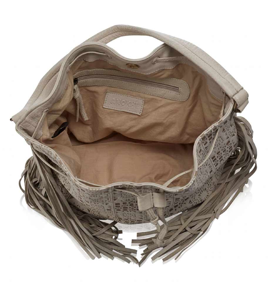 Anokhi Damen Marken-Lederbeutel, ecru-beige