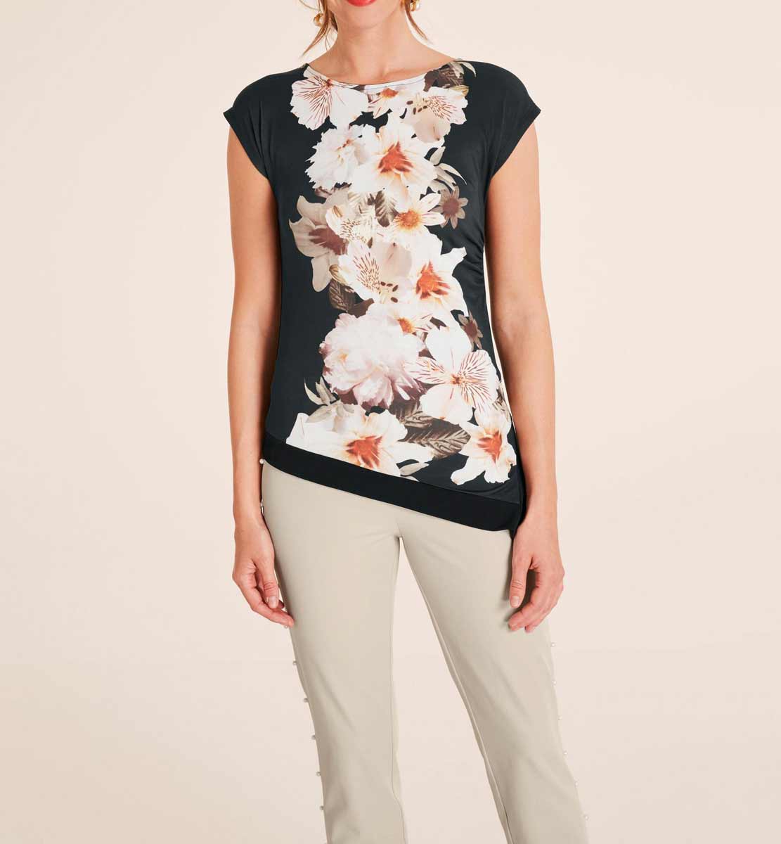 Heine Damen Blusenshirt, schwarz-bunt