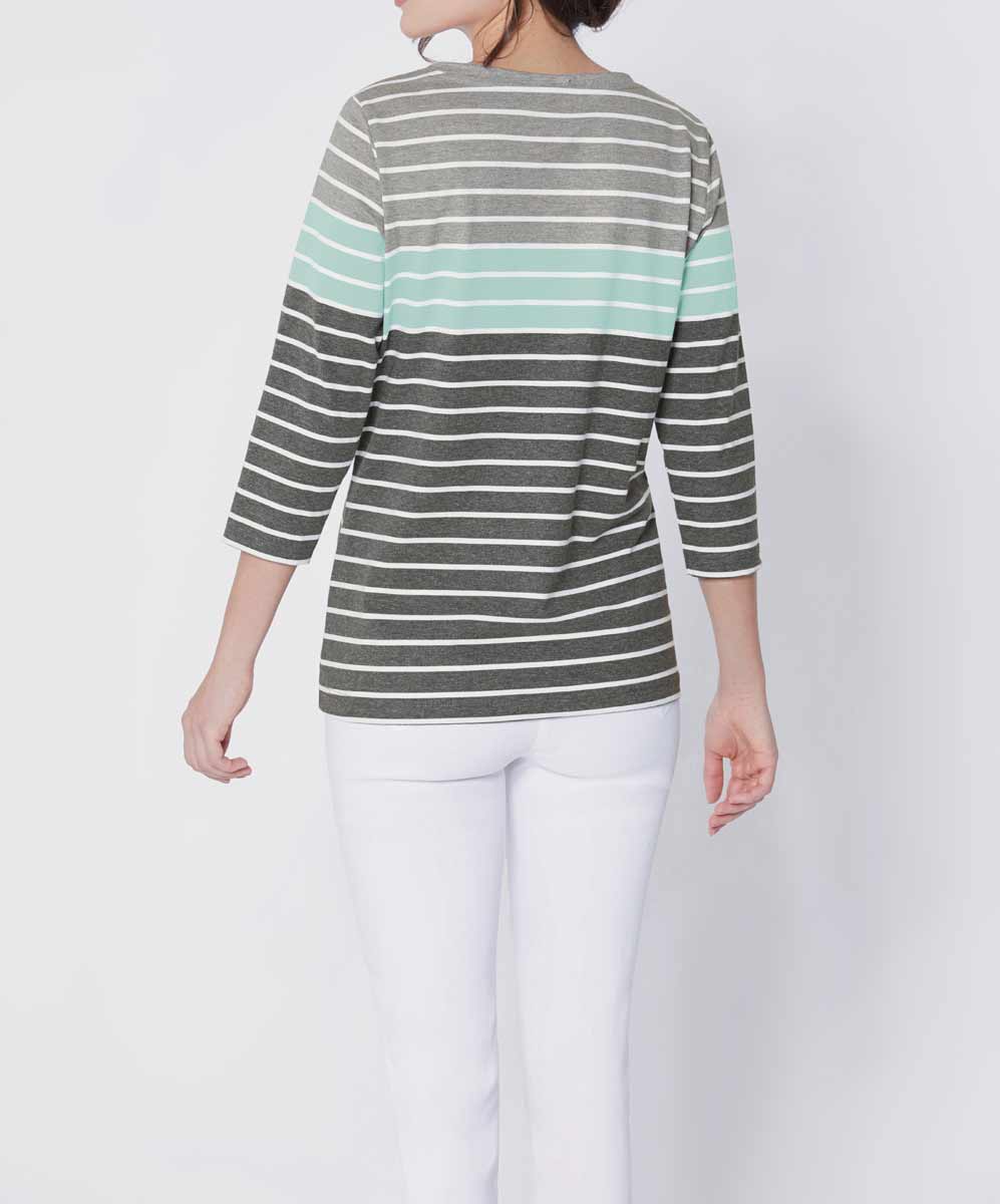 CRéATION L PREMIUM Damen Streifenshirt, grau-mint